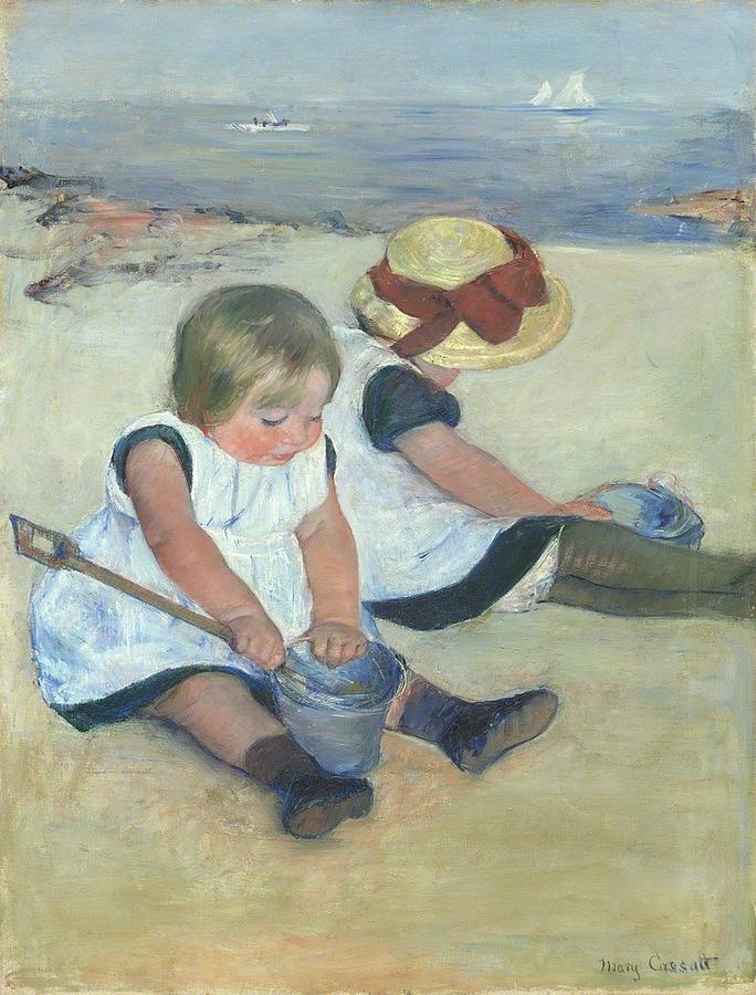 Children Playing on the Beach Painting by MotionAge Designs