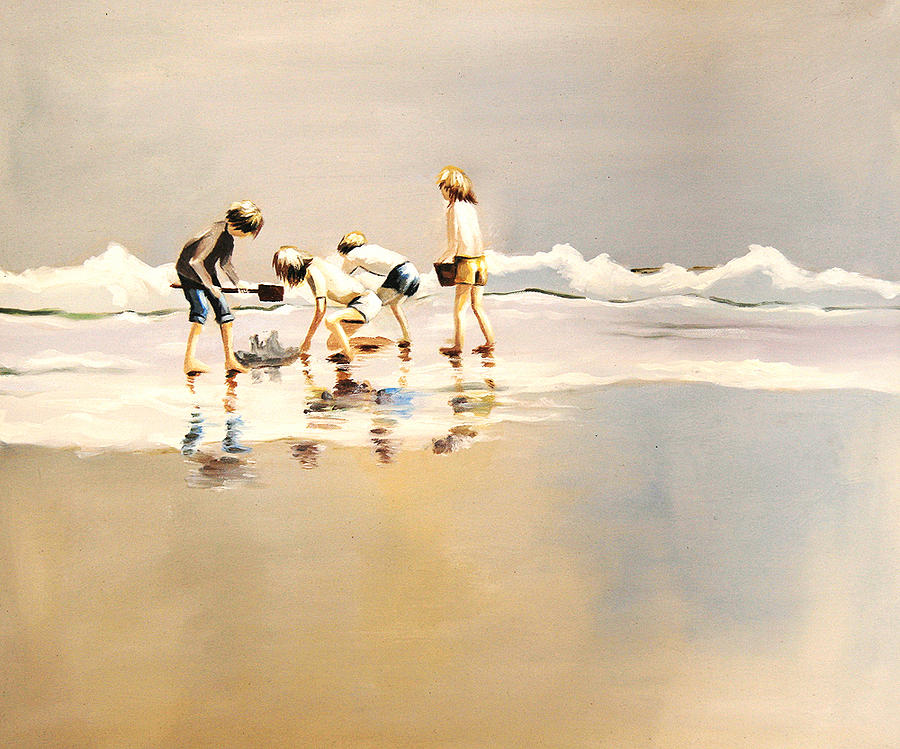 Beach Painting - Children Playing On The Beach by Unknown