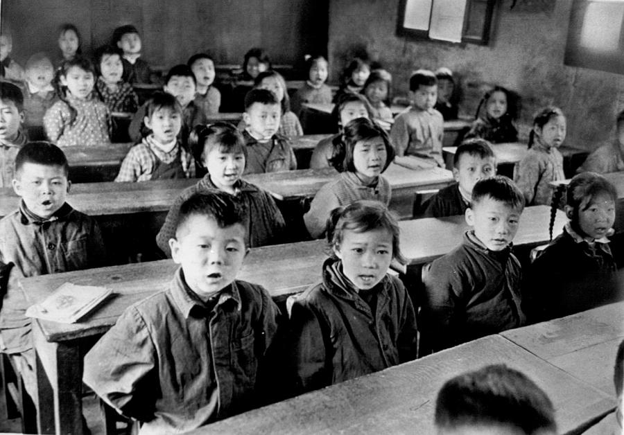 Vintage Photograph - Children sing at school in Shanghai by Retro Images Archive