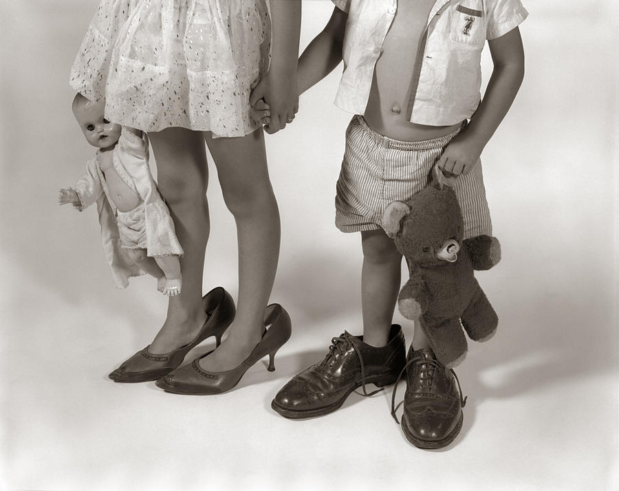 Children Wearing Their Parents Shoes Photograph by H. Armstrong Roberts/ClassicStock