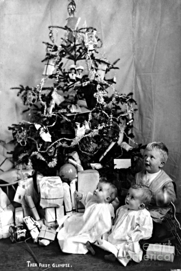 Children With Christmas Tree 1908 Photograph by Photo Researchers