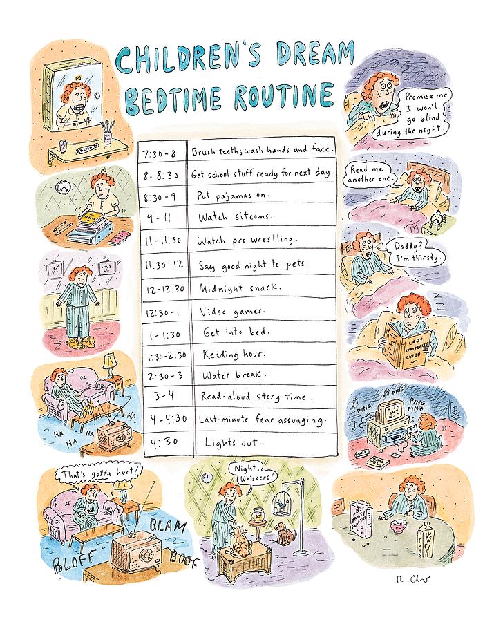 Childrens Dream Bedtime Routine Drawing by Roz Chast
