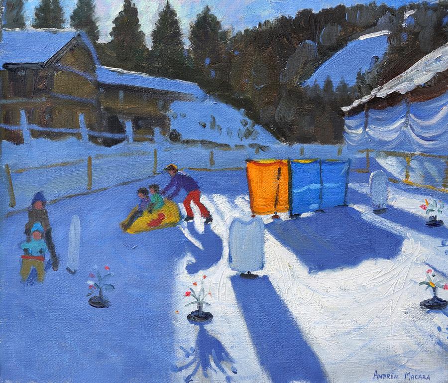 Winter Painting - Childrens ice rink by Andrew Macara