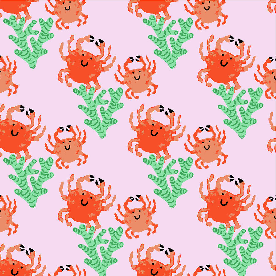 Sealife Painting - Childrens Sealife Vector Crab And Coral On Pink by MGL Meiklejohn Graphics Licensing Sealife Painting - Childrens Sealife Vector Crab And Coral On Pink by MGL Meiklejohn Graphics Licensing
