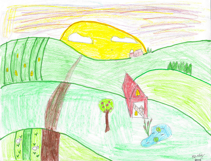 Childs Farm Sunrise Drawing Drawing by Jennifer White