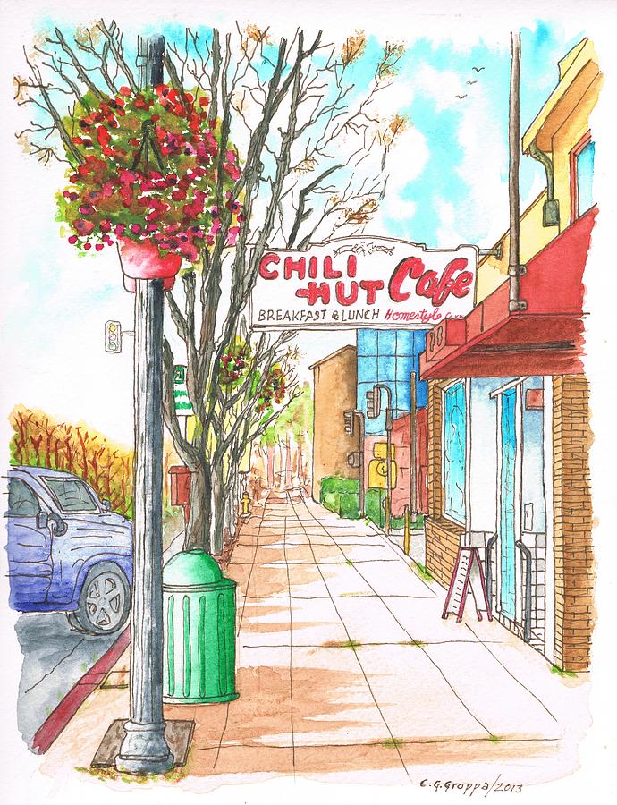 Chili Hut Cafe in Main Street, Santa Paula, California Painting by Carlos G Groppa