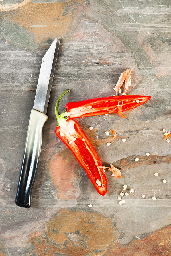 Knife Still Life Photograph - Chilli pepper by Tom Gowanlock
