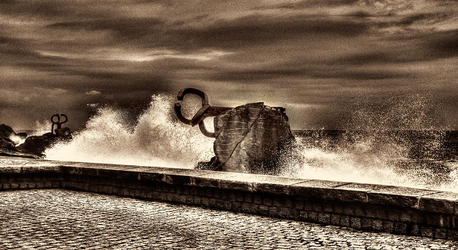 Chillidas Comb of the Wind in San Sebastian Basque Country Spain Sepia Version Photograph by Weston Westmoreland