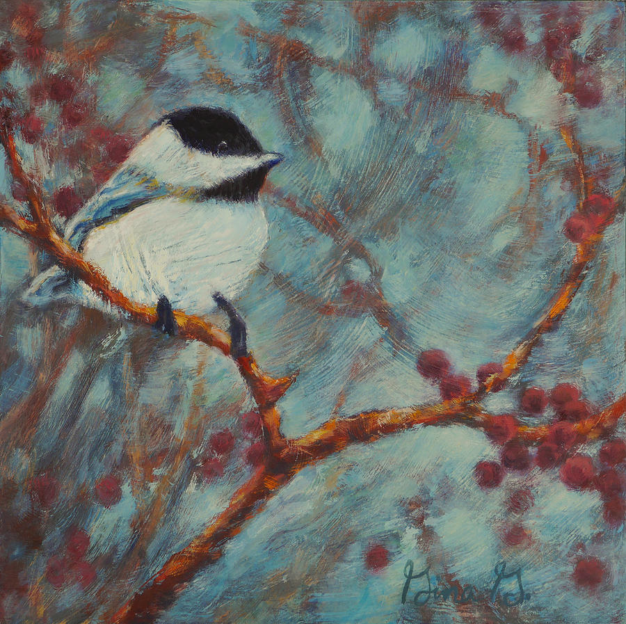 Chilly Chickadee Painting by Gina Grundemann
