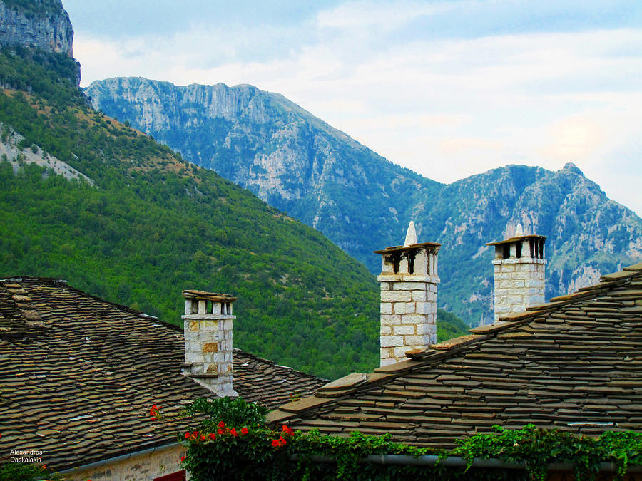 Chimneys and Mountains Photograph by Alexandros Daskalakis