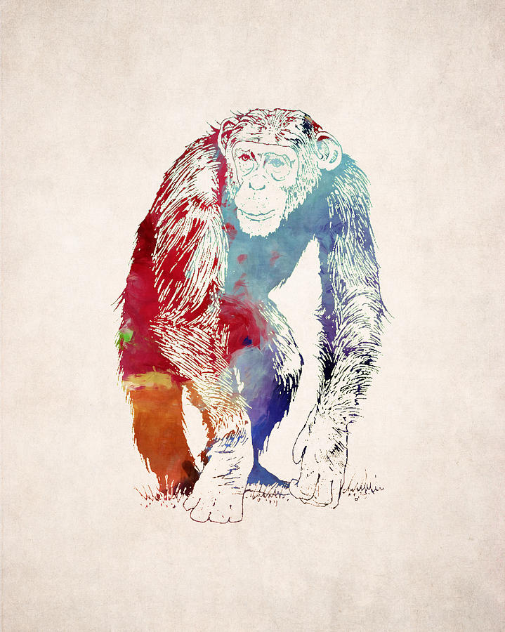 Nature Digital Art - Chimpanzee Drawing - Design by World Art Prints And Designs