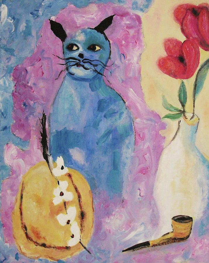 Flower Painting - China Blue Cat by Suzanne  Marie Leclair