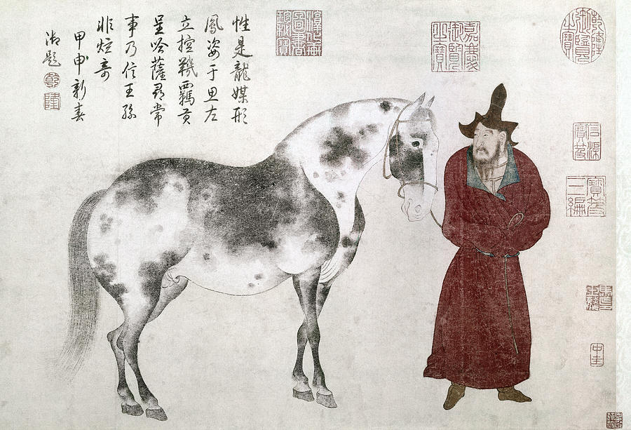 China Horse And Groom Drawing by Chao Yung
