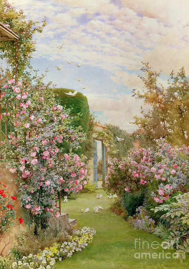 Garden Painting - China Roses by Alfred Parsons