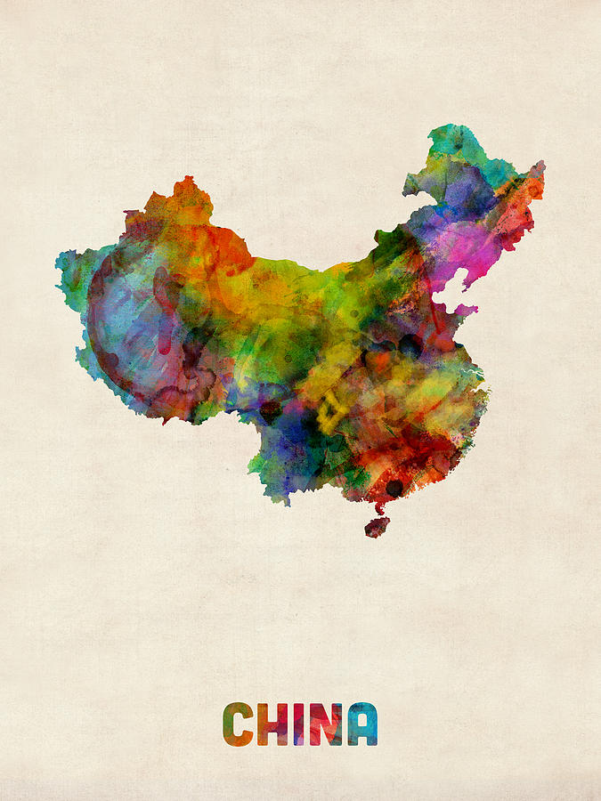 China Watercolor Map Digital Art by Michael Tompsett