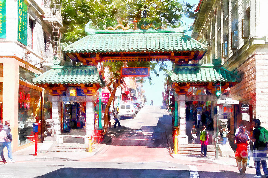 San Francisco Photograph - Chinatown Gate on Grant Avenue in San Francisco 7D7193wcstyle by Wingsdomain Art and Photography