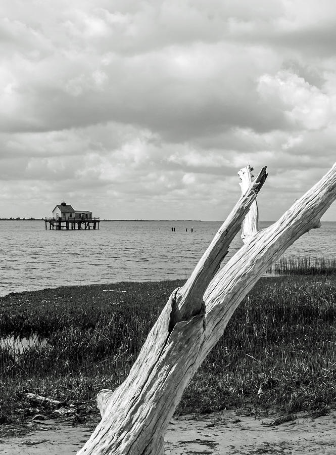 Chincoteague Oystershack BW Vertical Photograph by Photographic Arts And Design Studio