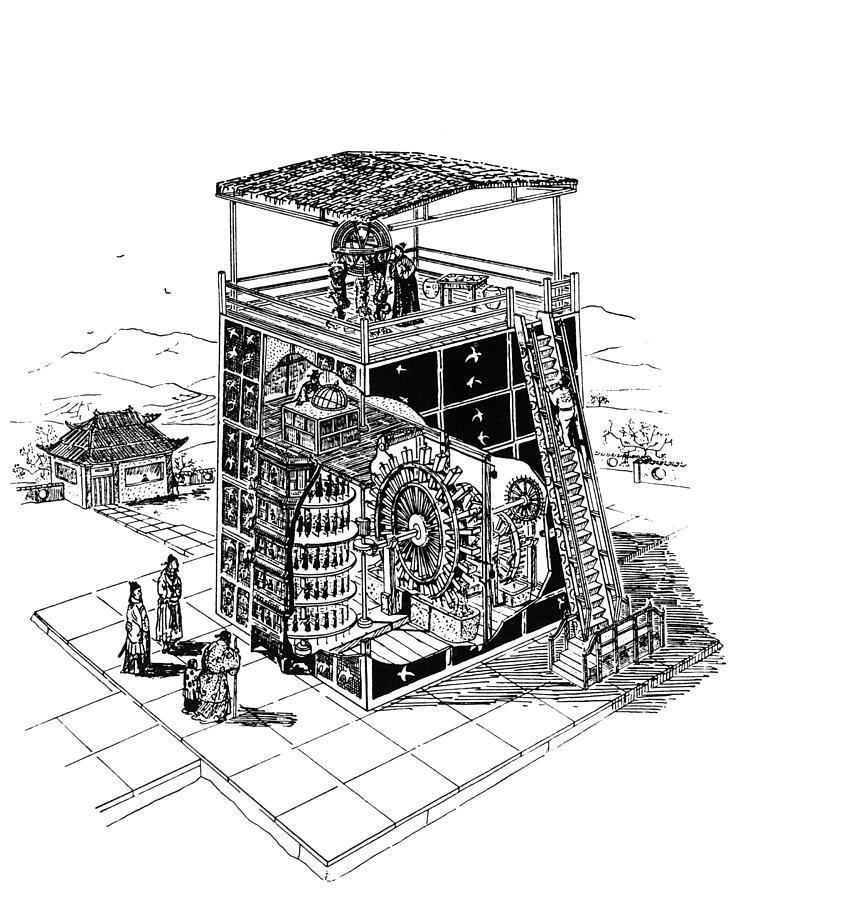 Chinese Astronomical Clocktower Built Drawing by Granger