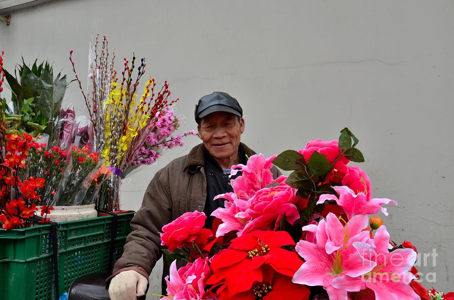 Chinese bicycle flower vendor on street Shanghai China Photograph by Imran Ahmed