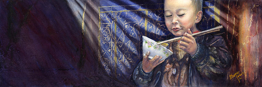 Bowl Painting - Chinese Boy by Beth Gramith