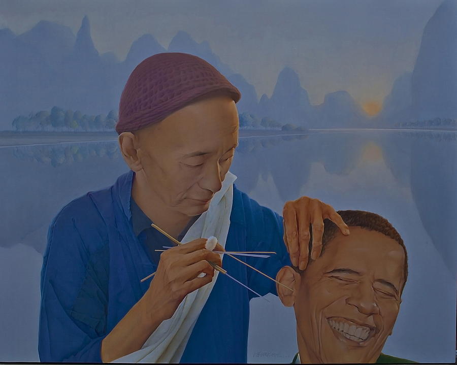 Barack Obama Painting - Chinese Citizen Barack Obama on the ear scops by Tu Guohong