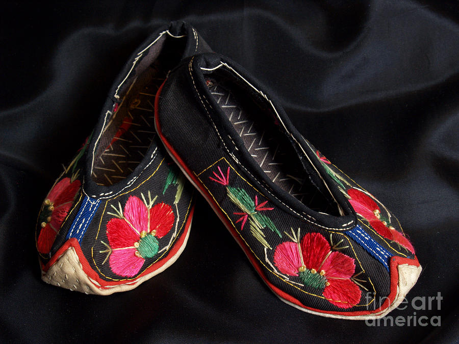 Flower Photograph - Chinese Embroidered Baby Shoes by Anna Lisa Yoder