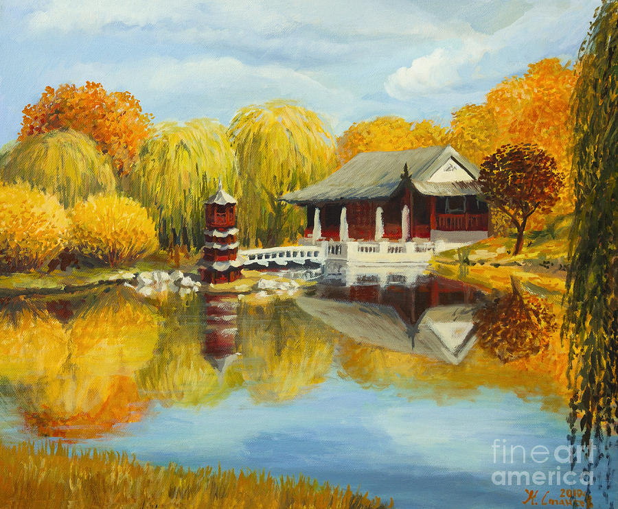 Architecture Painting - Chinese Garden in Berlin by Kiril Stanchev