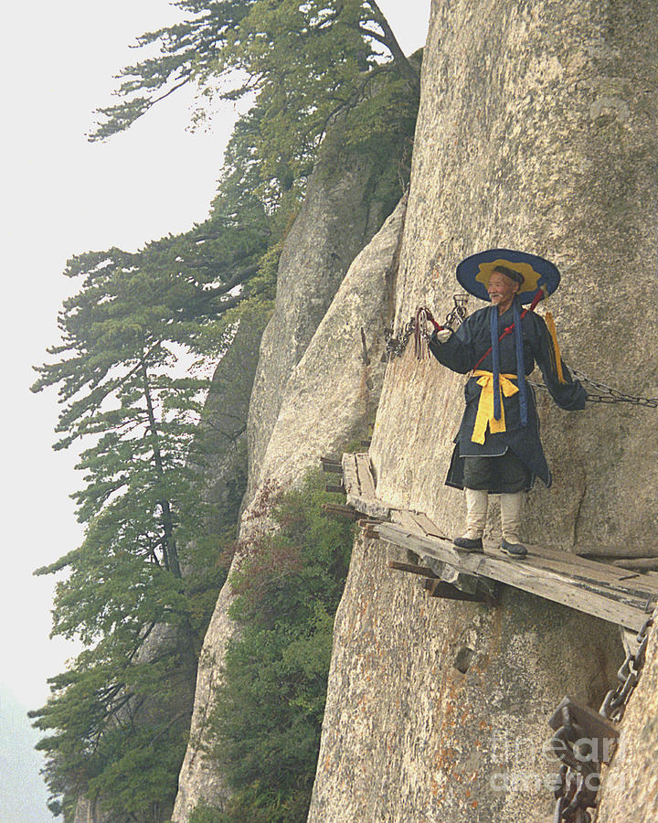 Chinese Monk Photograph - Chinese Monk walking along on mountain pathway by King Wu