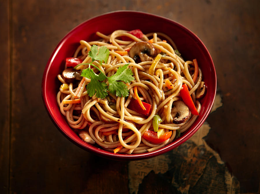 Chinese Noodles in a Red bowl Photograph by Laurie Rubin