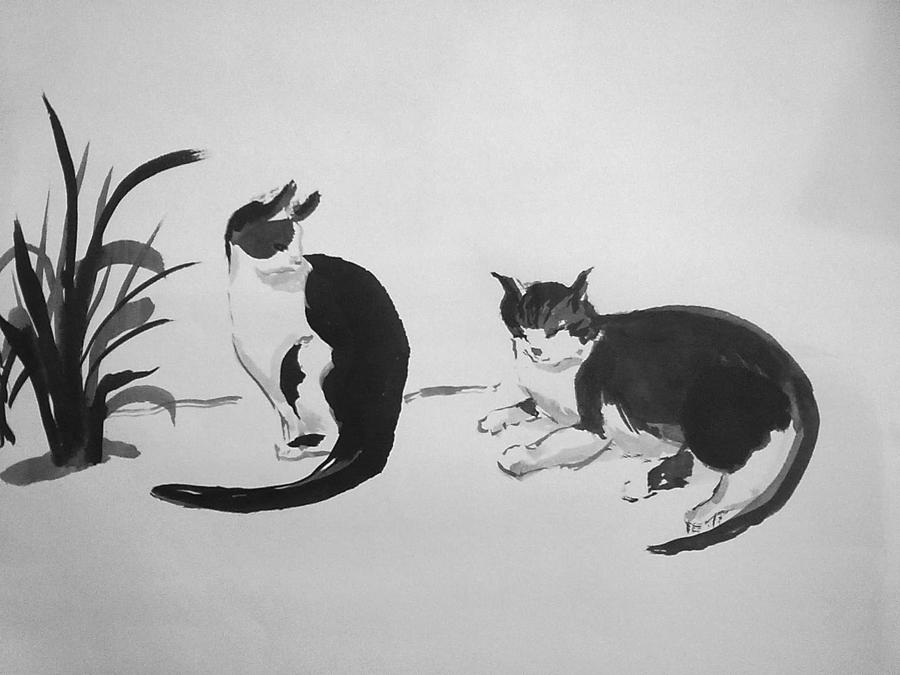 Chinese painting cats Painting by Asha Sudhaker Shenoy