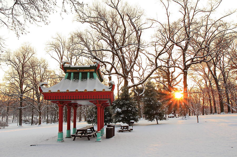 Chinese Pavilion Winter Sunrise Photograph by Scott Rackers