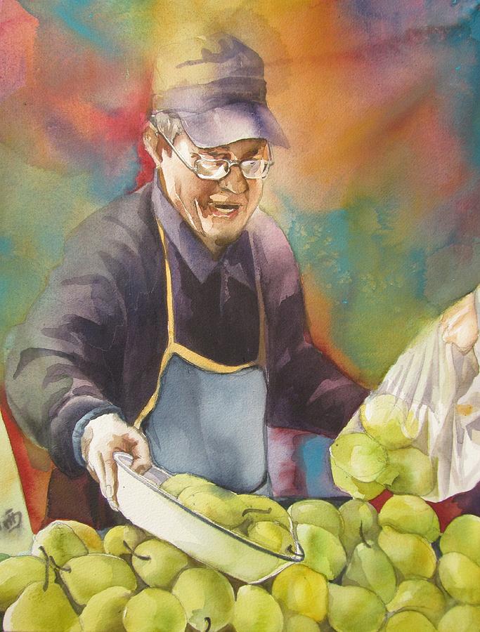 Chinese pear seller Painting by Alfred Ng