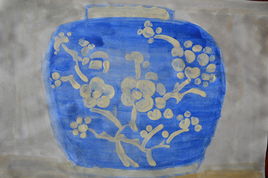 Flowers Still Life Painting - Chinese Pottery by Vikram Singh