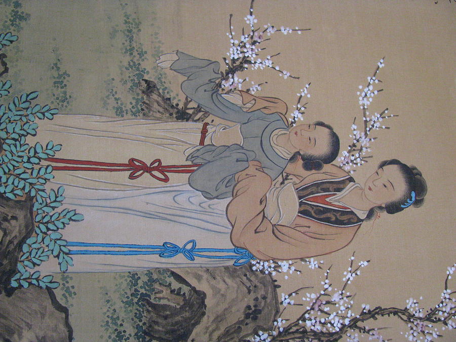 Chinese Silk Painting Big Sister Little Sister In The Garden Genre Painting Painting