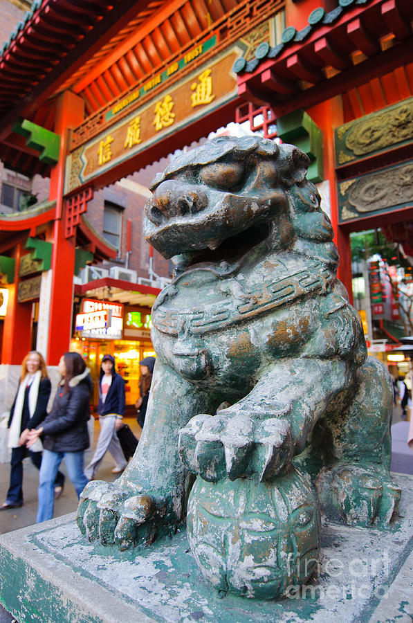 Lion Photograph - Chinese Stone Lion protects the Chinatown Gate by David Hill