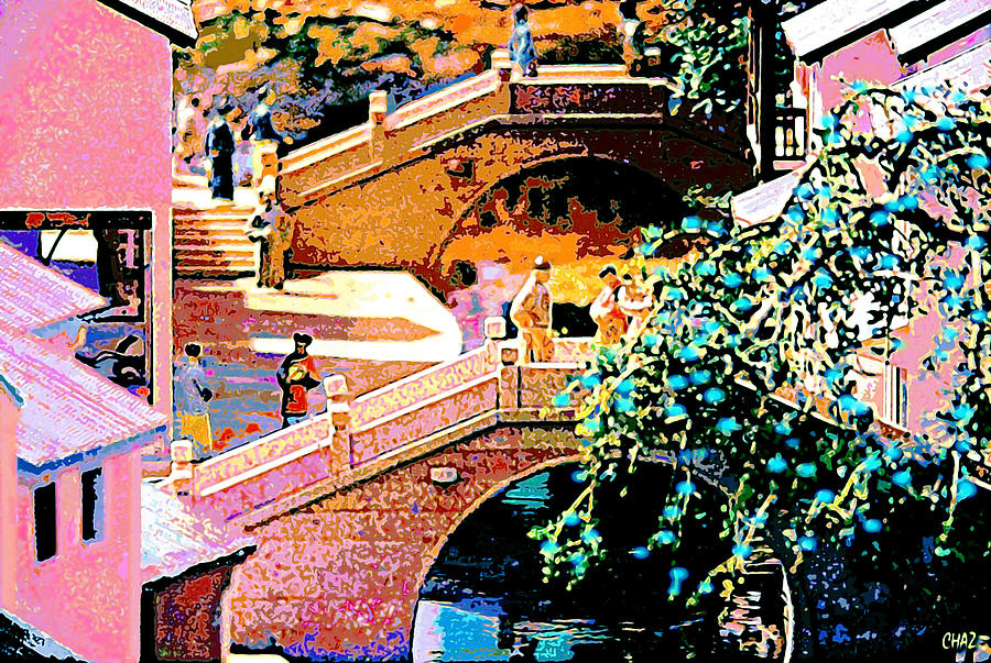 Chinese Village bridges Painting by CHAZ Daugherty