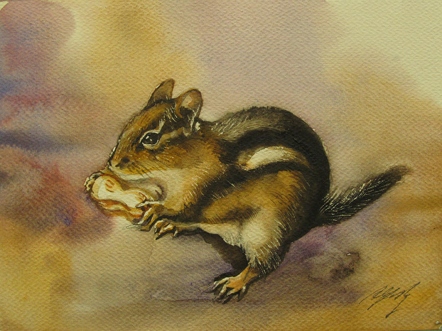 Chipmunk In Autumn Painting by Alfred Ng