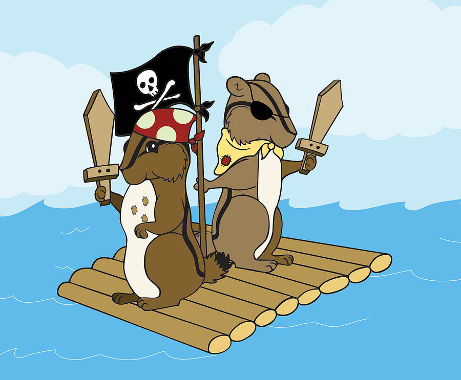 Boat Digital Art - Chipmunk Pirate Dash and Scoot by Christy Beckwith