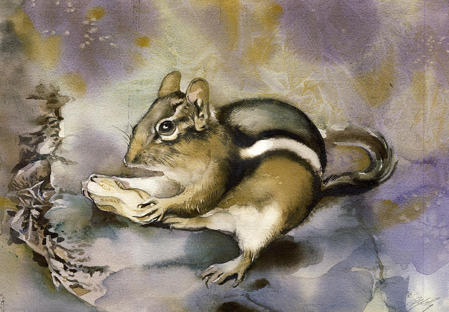 Chipmunk Watercolor Painting by Alfred Ng