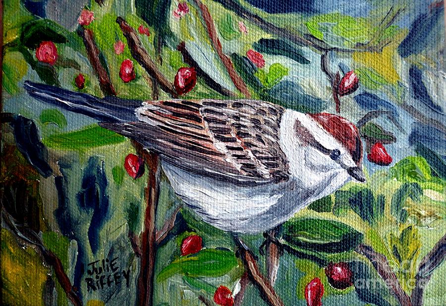 Chipping Sparrow In The Bush Painting by Julie Brugh Riffey