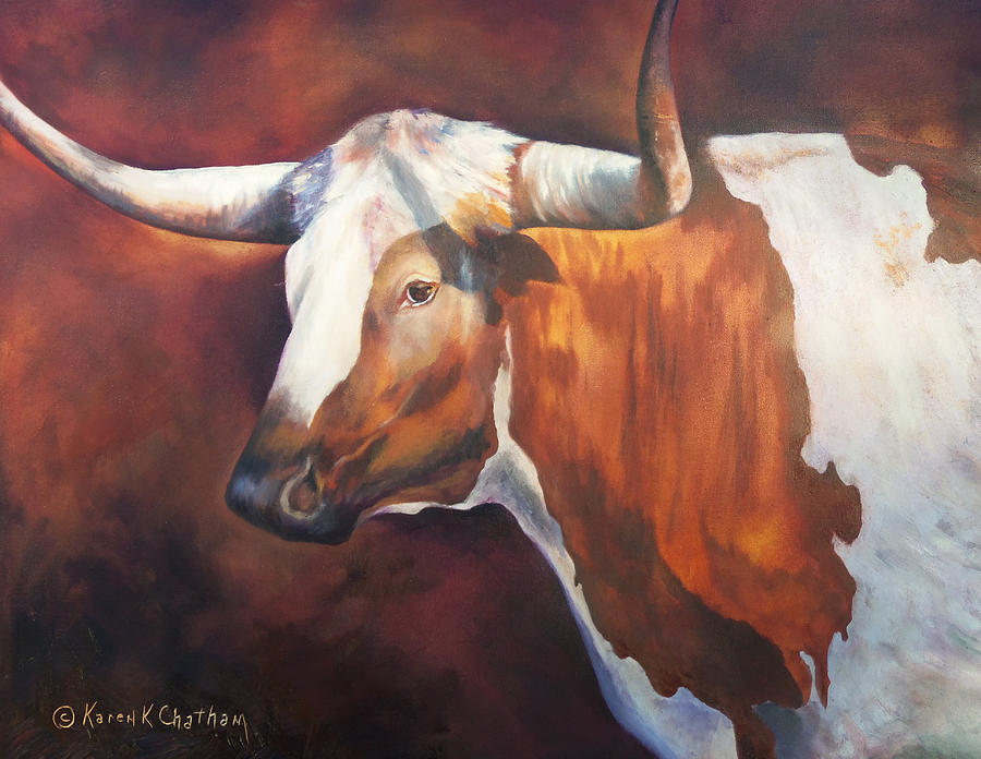 Chisholm Longhorn Painting by Karen Kennedy Chatham