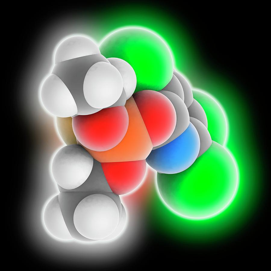 Black Background Photograph - Chlorpyrifos Insecticide Molecule by Laguna Design