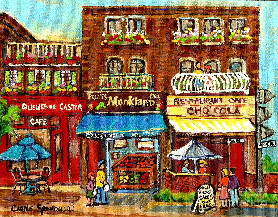 Cho Cola Patisserie Cafe Paintings Cupcake Chocate Bakeshop Art Of Montreal Street Scenes C Spandau Painting by Carole Spandau
