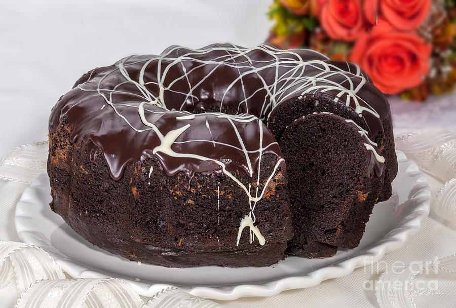 Cake Photograph - Chocolate Bundtcake with Roses by Iris Richardson