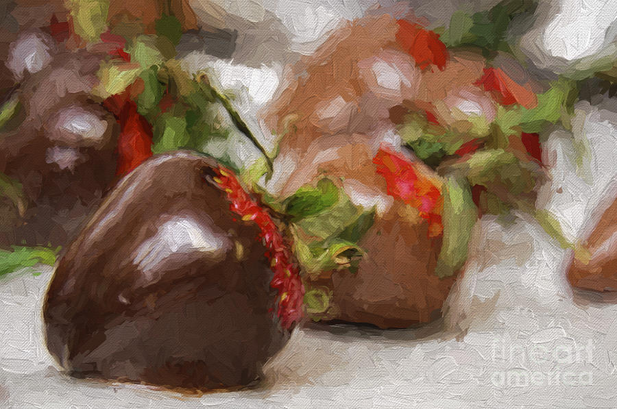 Chocolate Covered Strawberries Painterly 3 Digital Art by Andee Design