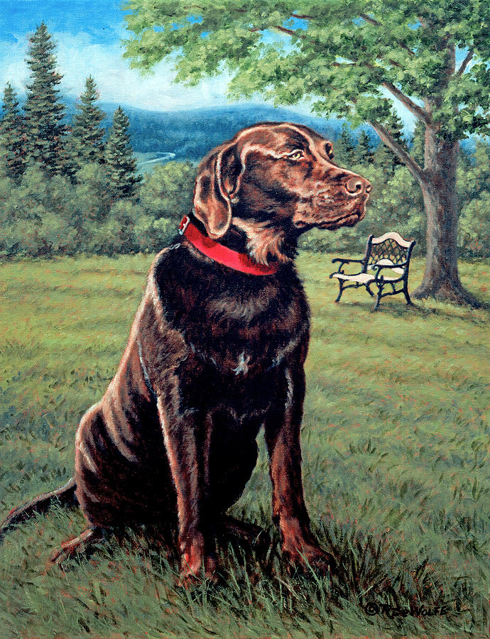 Chocolate Lab Painting by Richard De Wolfe