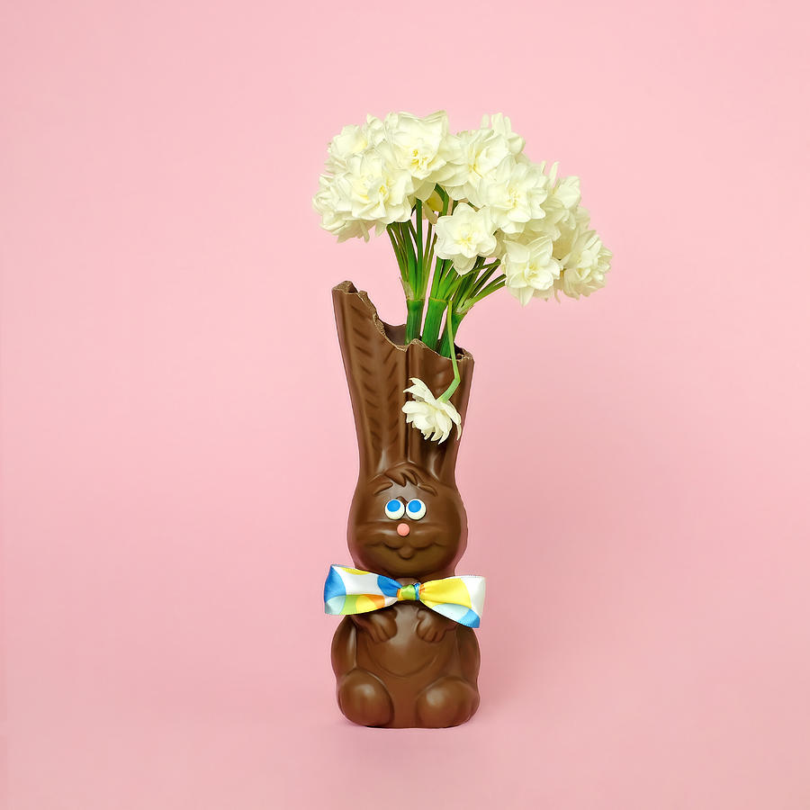 Chocolate Rabbit Vase With Flowers Photograph by Juj Winn