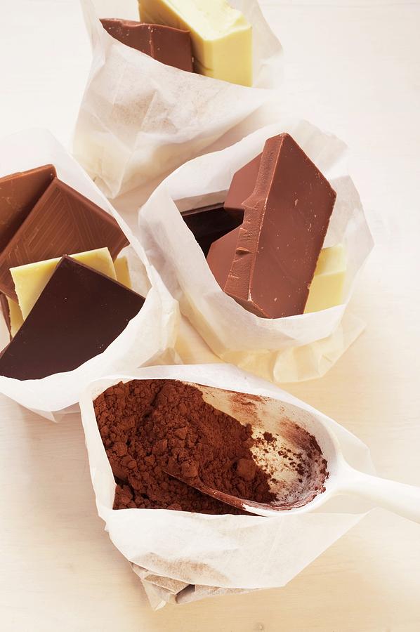 Candy Photograph - Chocolate Still Life With Cocoa Powder In Paper Bags by Eising Studio - Food Photo and Video