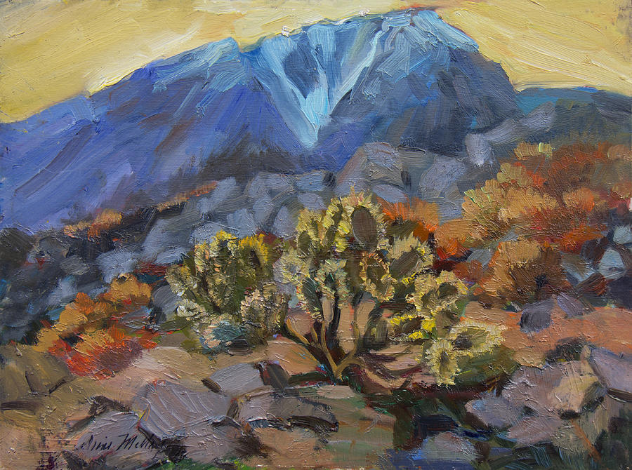Cholla and Mt. San Jacinto Painting by Diane McClary