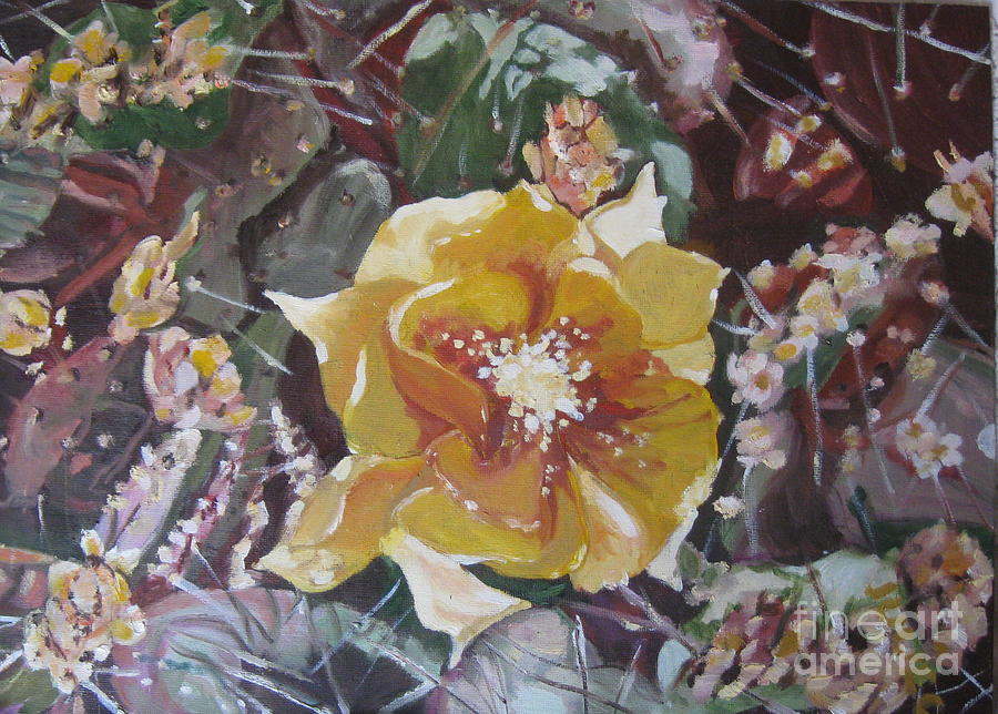 Cholla Flowers Painting by Julie Todd-Cundiff